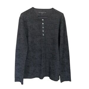 John Varvatos Waffleknit Thermal Henley Long Sleeve Elbow‎ Patches Men's M Gray